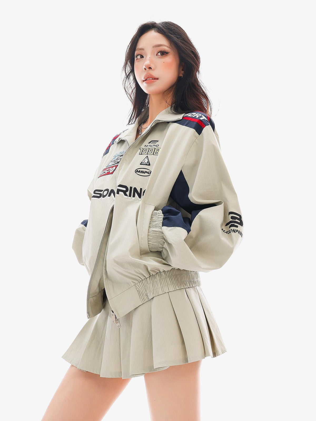 QIUQIU STUDIO Loose Fit Stand Collar Zip Up Women&