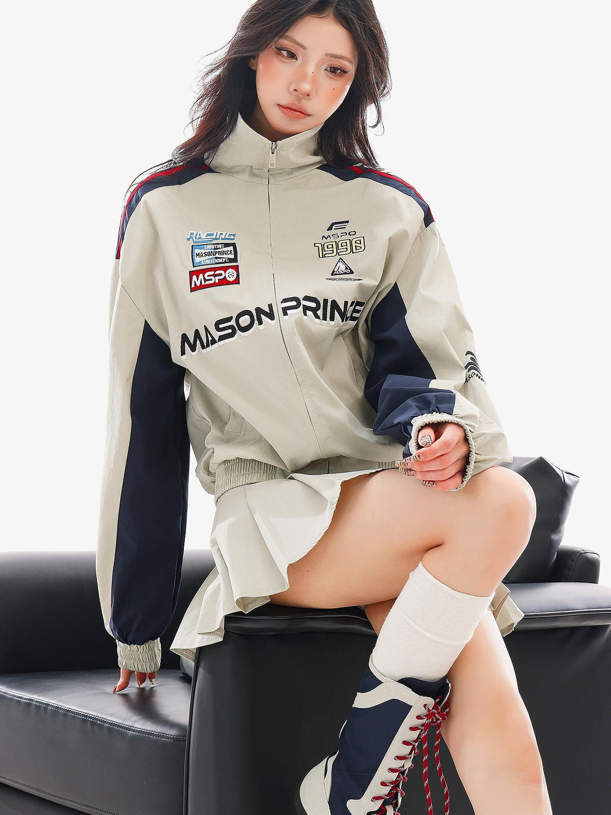 QIUQIU STUDIO Loose Fit Stand Collar Zip Up Women&