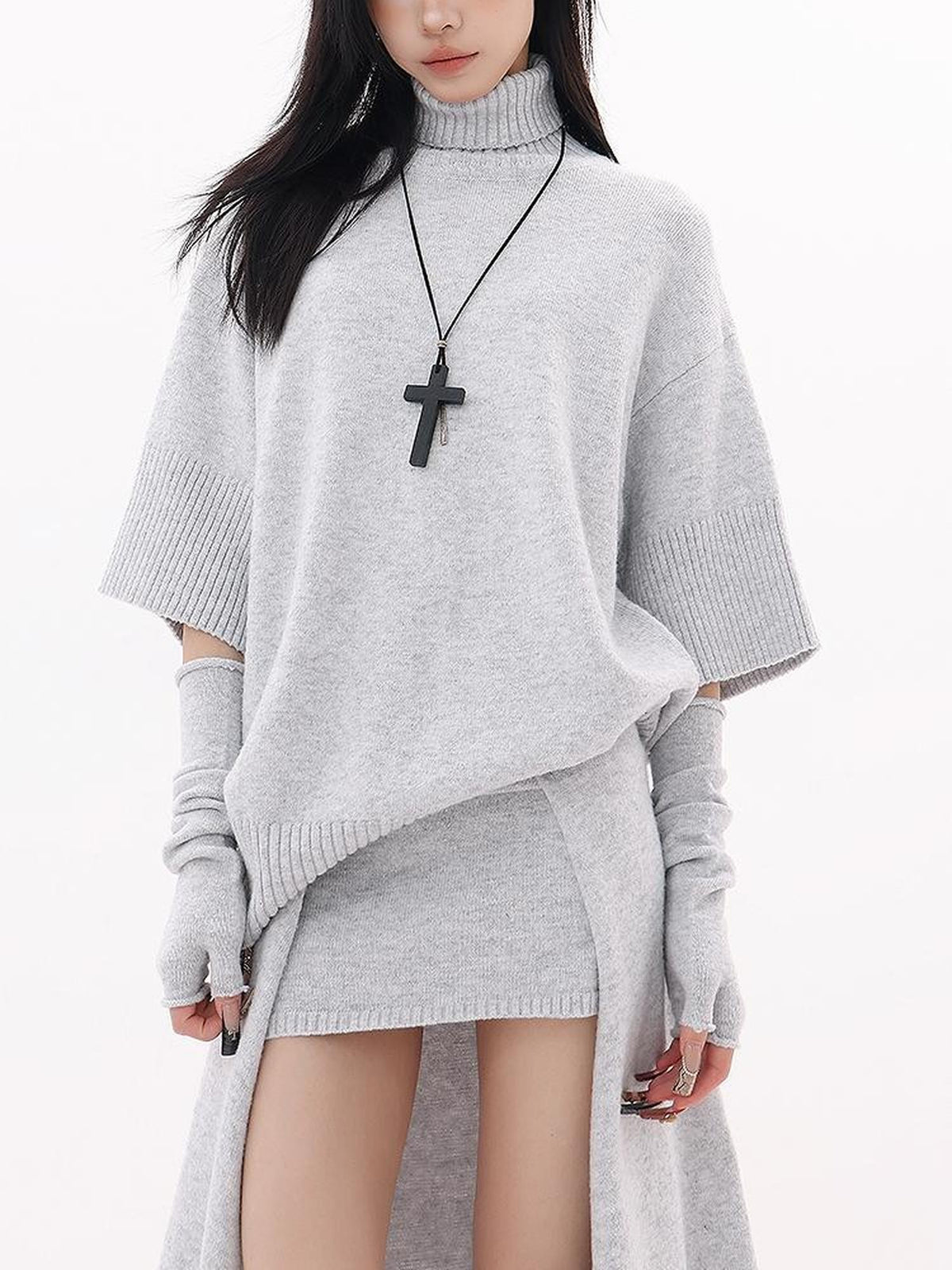 QIUQIU STUDIO Loose High Neck Two Piece Knit Women&