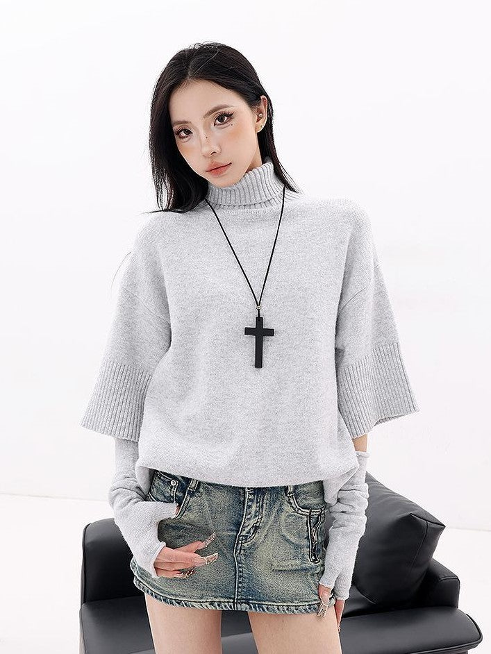 QIUQIU STUDIO Loose High Neck Two Piece Knit Women&
