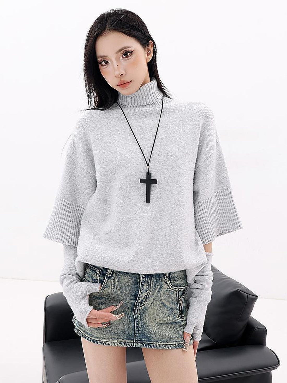 QIUQIU STUDIO Loose High Neck Two Piece Knit Women&