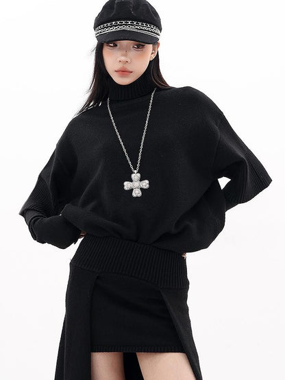 QIUQIU STUDIO Loose High Neck Two Piece Knit Women&