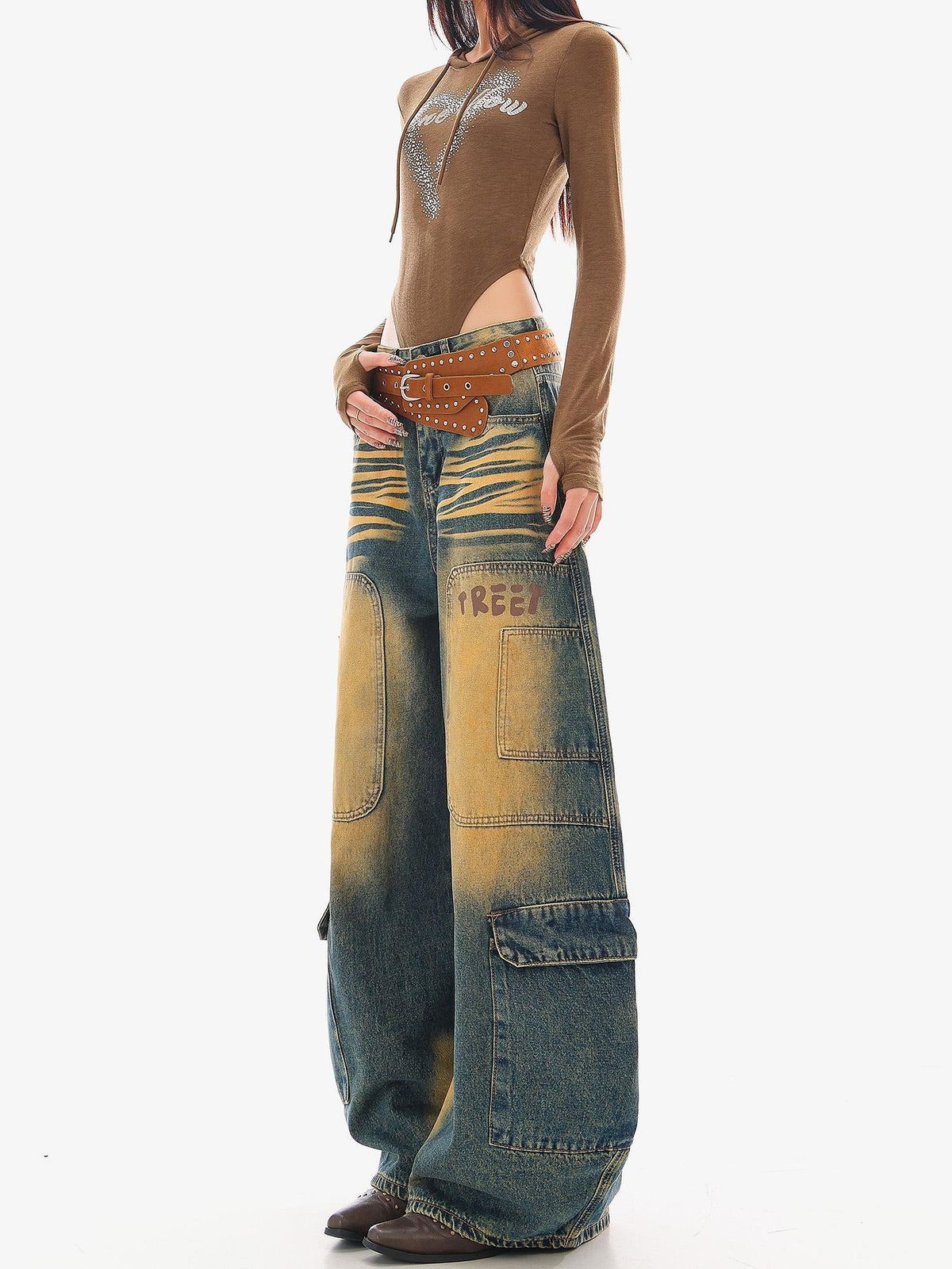 QIUQIU STUDIO Loose Spliced Cargo Curved Women&