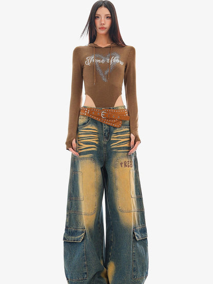 QIUQIU STUDIO Loose Spliced Cargo Curved Women&