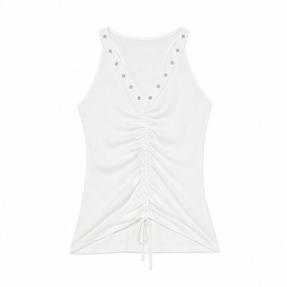QIUQIU_STUDIO_Metal_Trim_Halter_V-neck_Drawstring_Slim_Waist_Women&