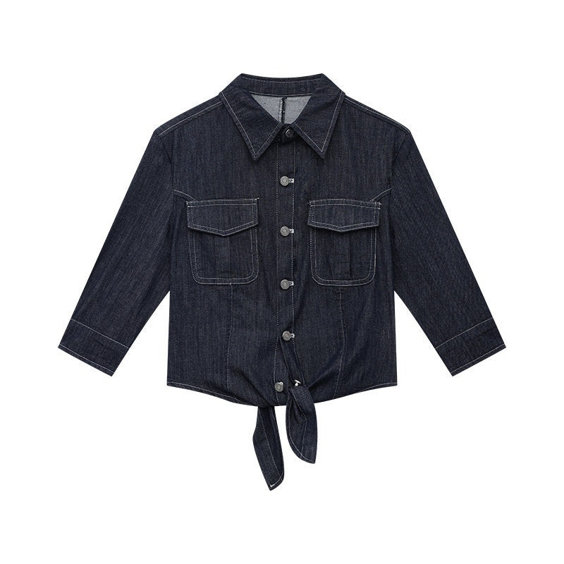 QIUQIU_STUDIO_Navel_Baring_Tie_Lapel_Topstitched_Women&