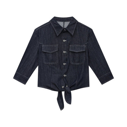 QIUQIU_STUDIO_Navel_Baring_Tie_Lapel_Topstitched_Women&
