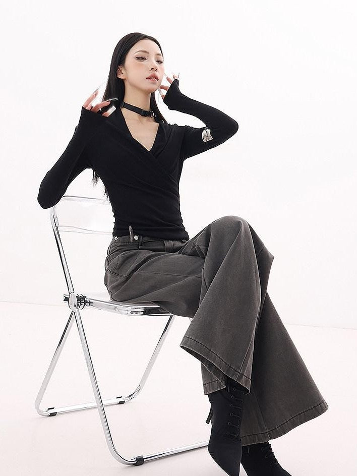 QIUQIU STUDIO Navy Flared Tall Length Slimming Women&