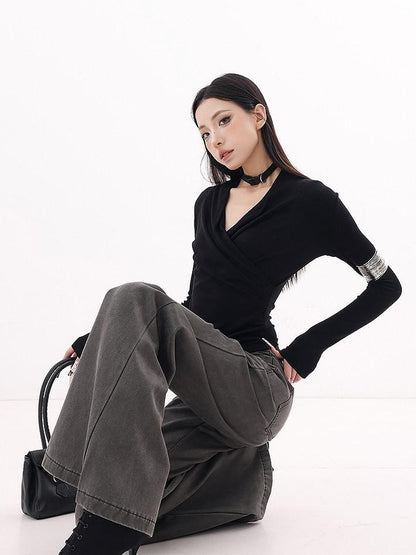 QIUQIU STUDIO Navy Flared Tall Length Slimming Women&
