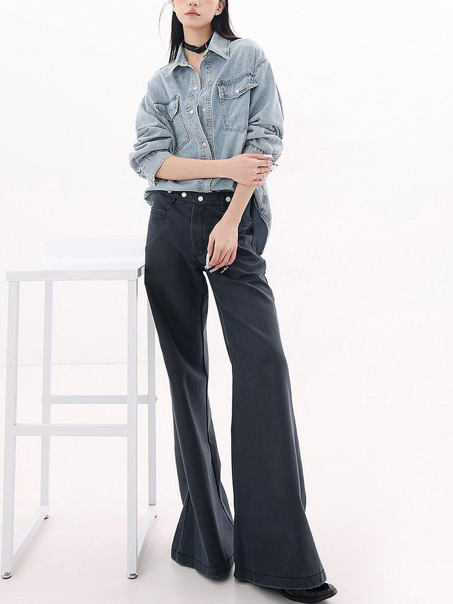 QIUQIU STUDIO Navy Flared Tall Length Slimming Women&