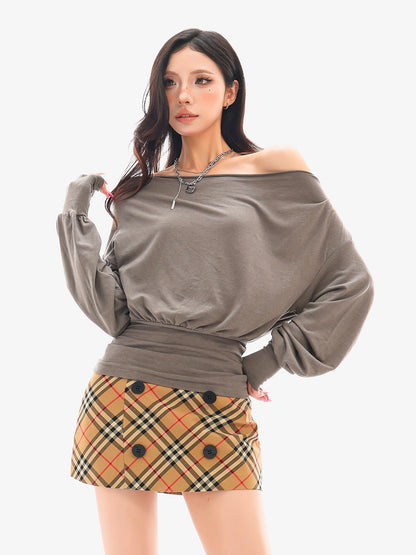 QIUQIU_STUDIO_Off_Shoulder_Solid_Slim_Fit_Women&