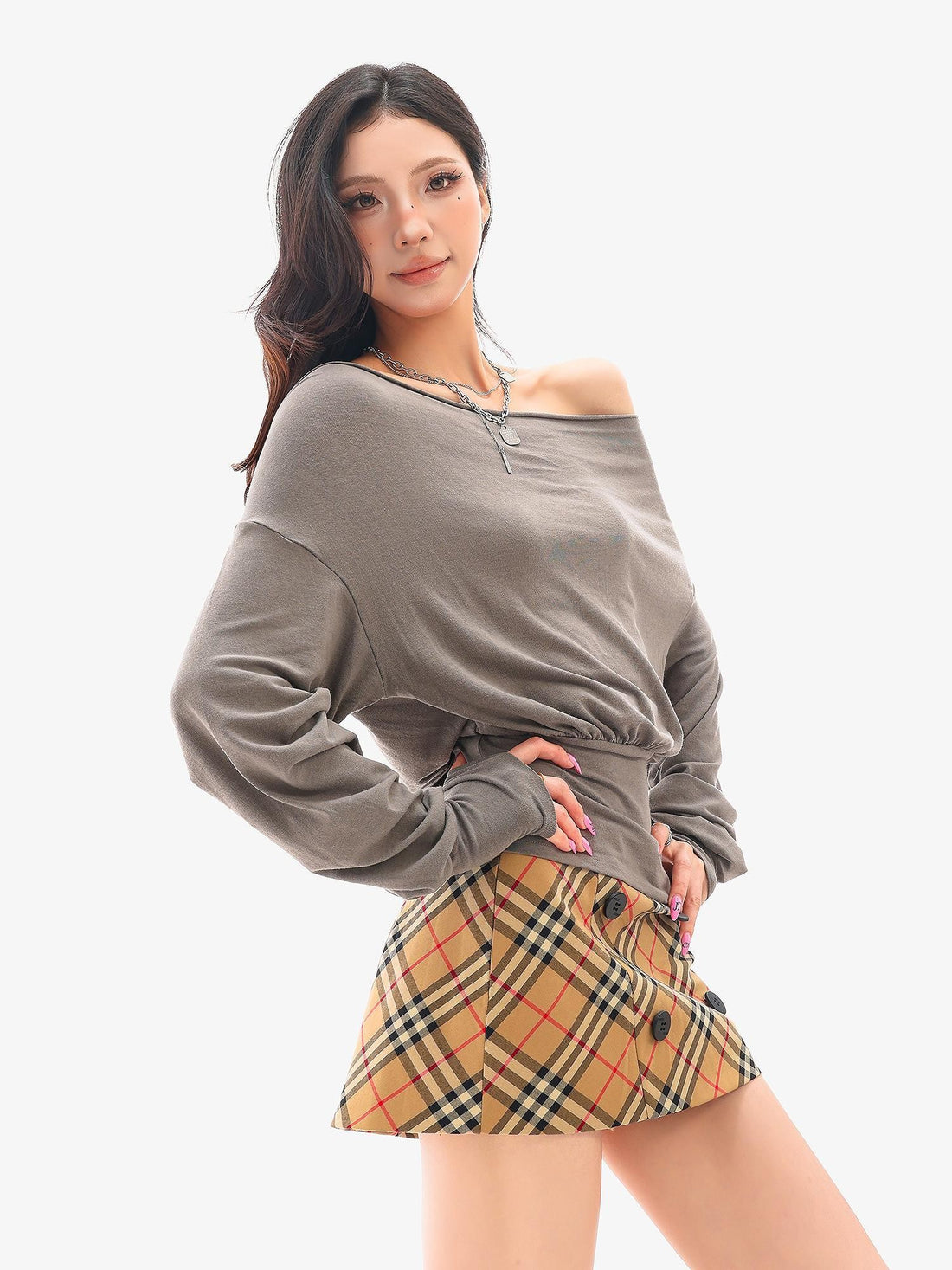 QIUQIU STUDIO Off Shoulder Solid Slim Fit Women&