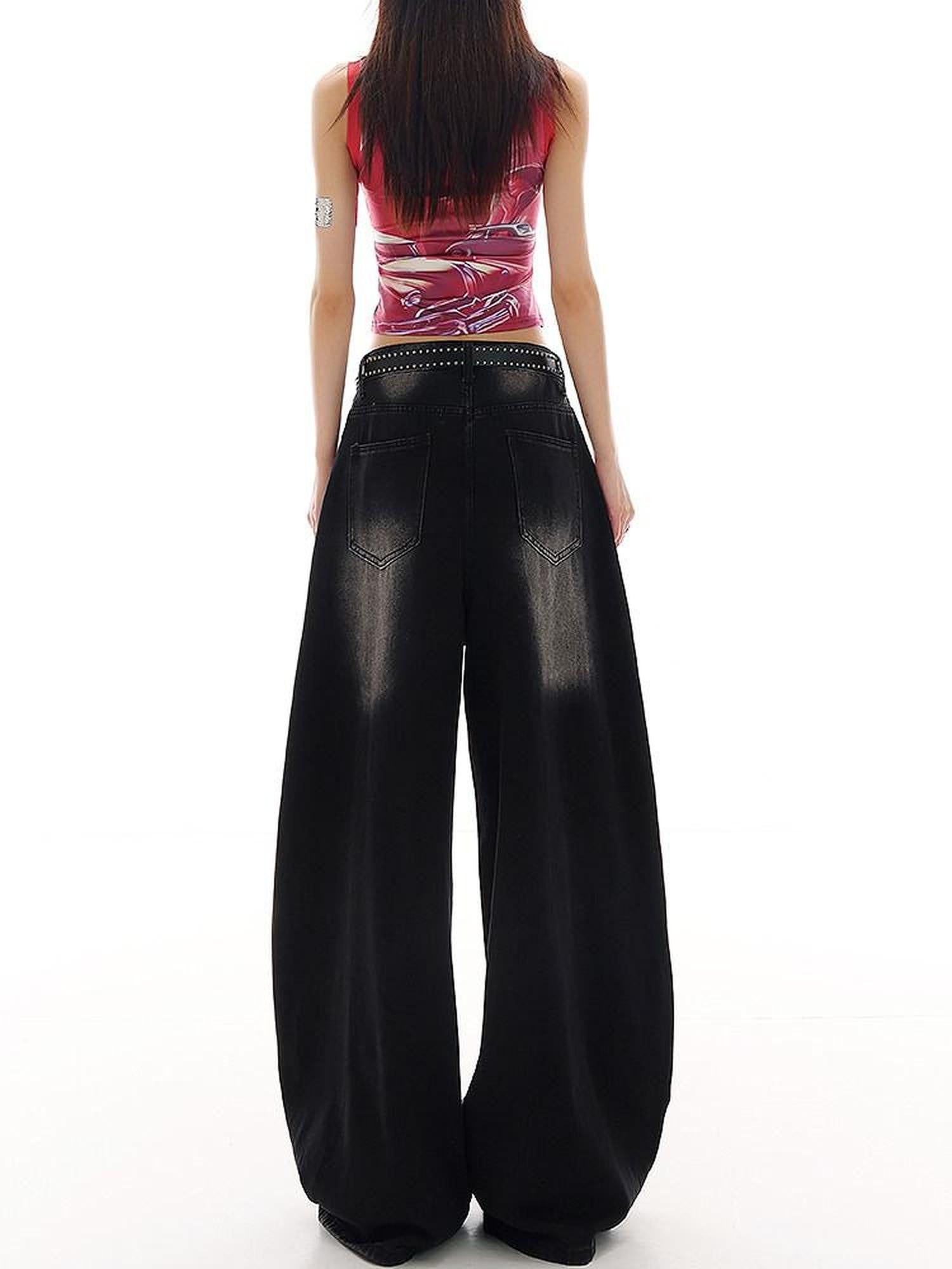 QIUQIU STUDIO Paint Splatter Letter Print Ripped Loose Wide Leg Women&