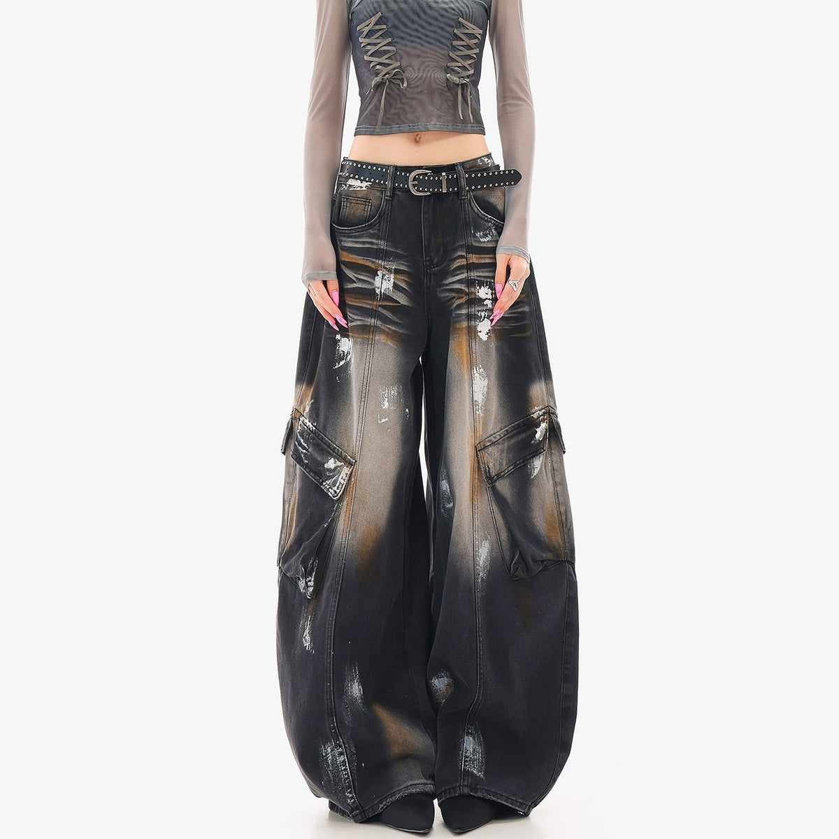 QIUQIU_STUDIO_Painted_Sickle_Vintage_Wide-leg_Jeans_Women&