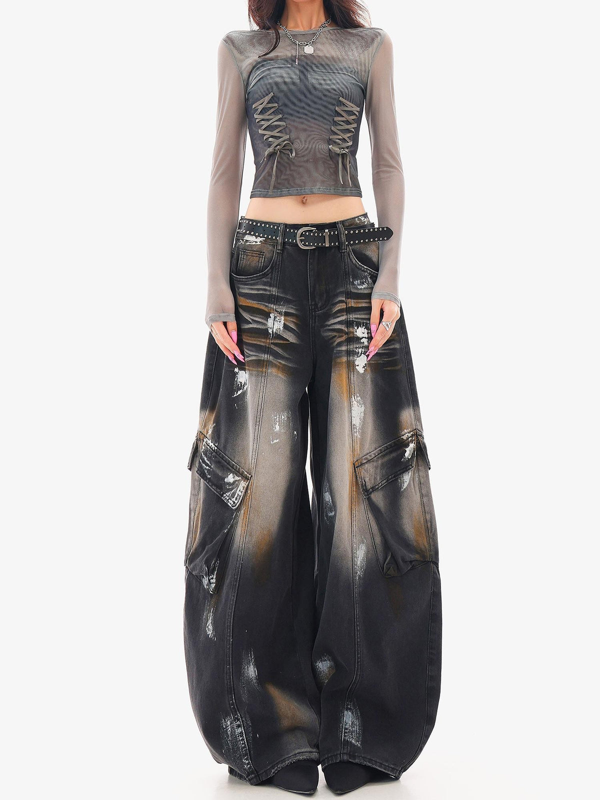 QIUQIU STUDIO Painted Sickle Vintage Wide-leg Jeans Women&