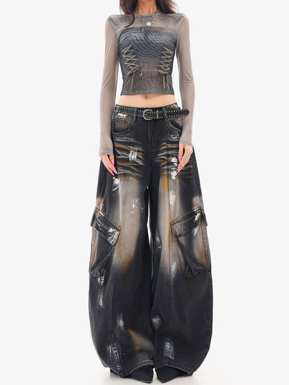 QIUQIU STUDIO Painted Sickle Vintage Wide-leg Jeans Women&