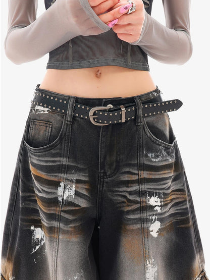 QIUQIU STUDIO Painted Sickle Vintage Wide-leg Jeans Women&