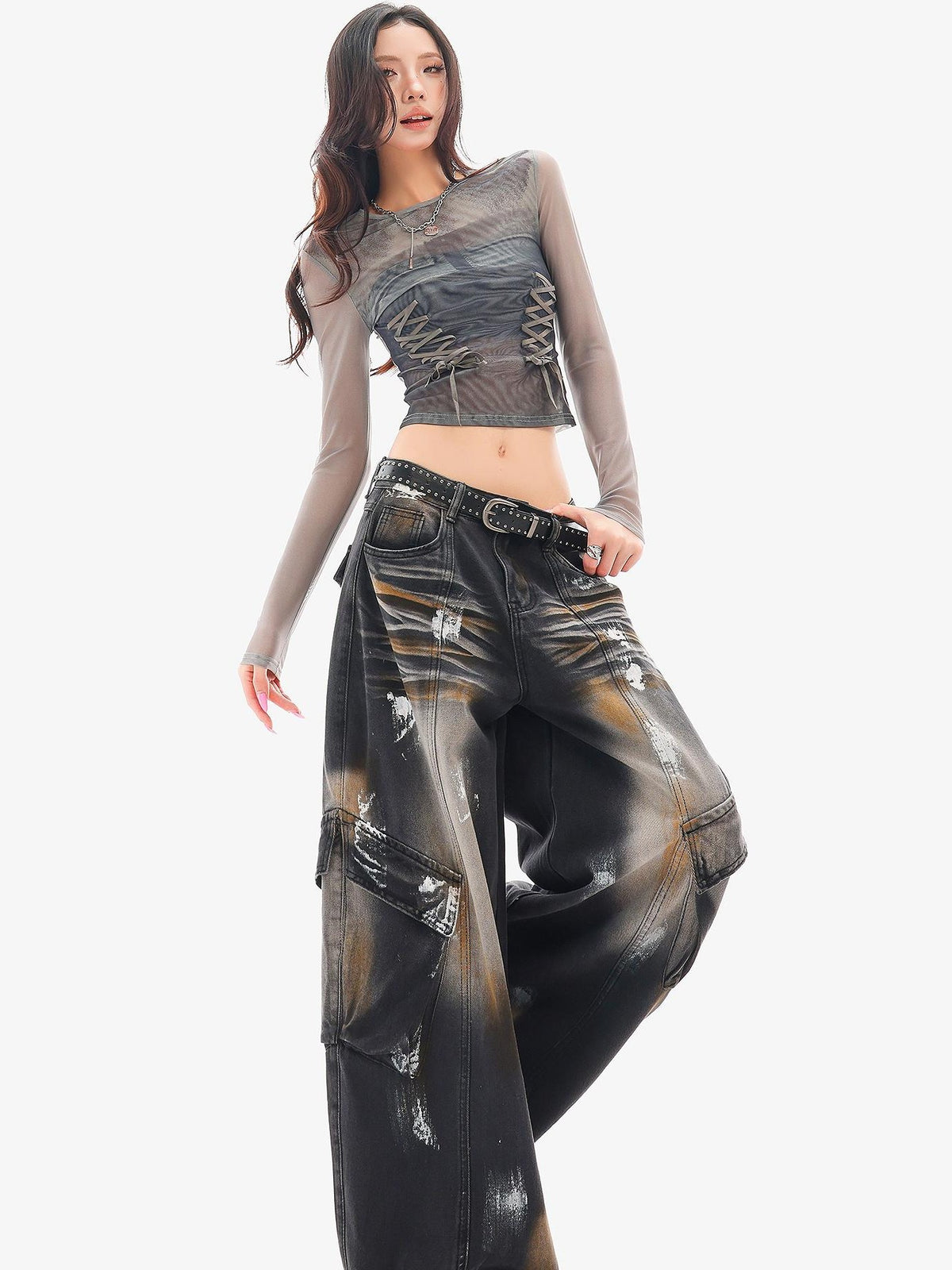 QIUQIU STUDIO Painted Sickle Vintage Wide-leg Jeans Women&