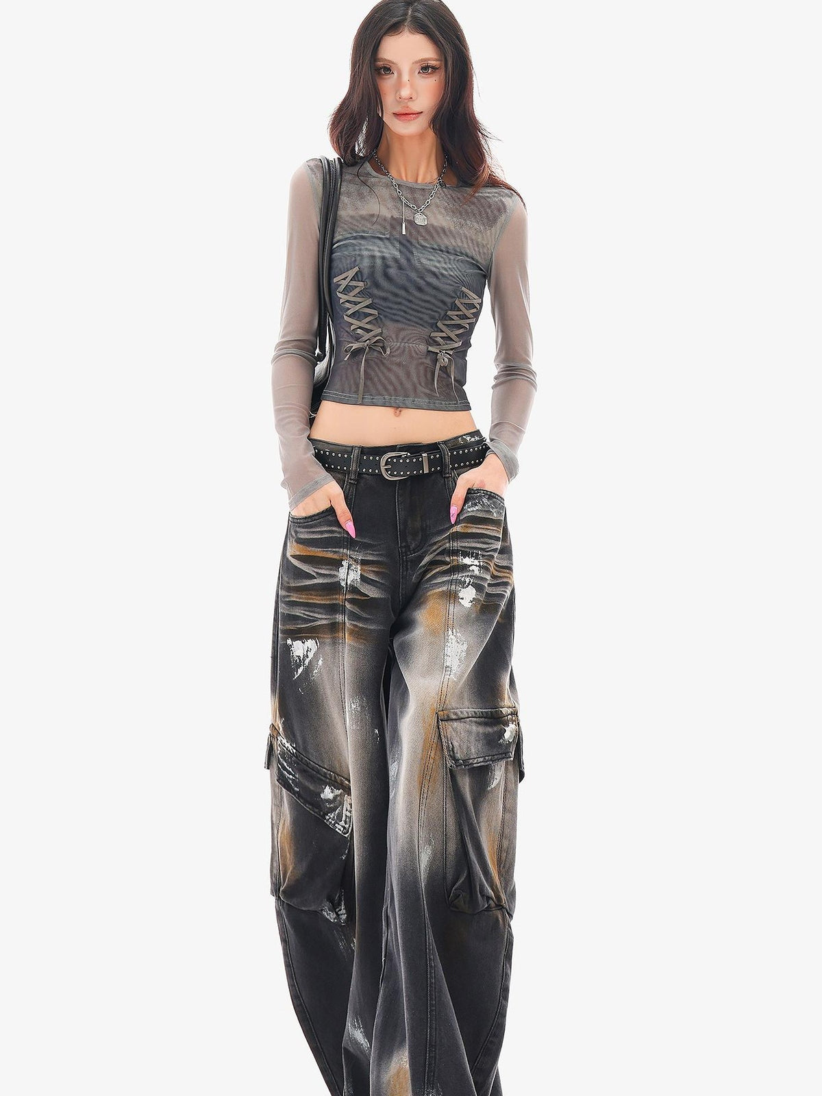 QIUQIU STUDIO Painted Sickle Vintage Wide-leg Jeans Women&
