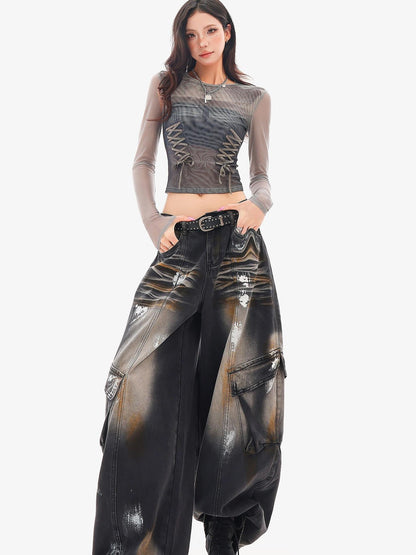QIUQIU STUDIO Painted Sickle Vintage Wide-leg Jeans Women&