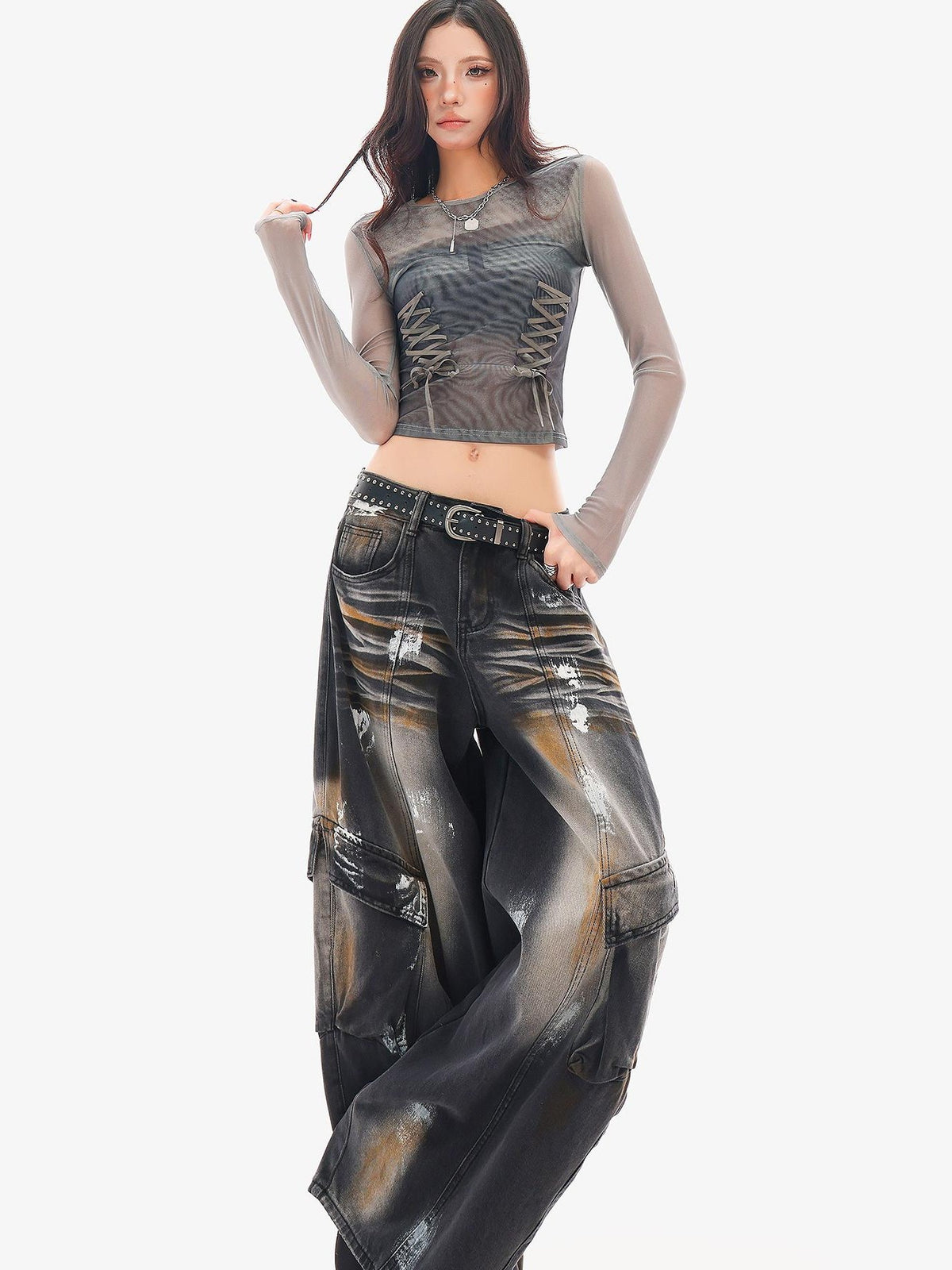 QIUQIU STUDIO Painted Sickle Vintage Wide-leg Jeans Women&
