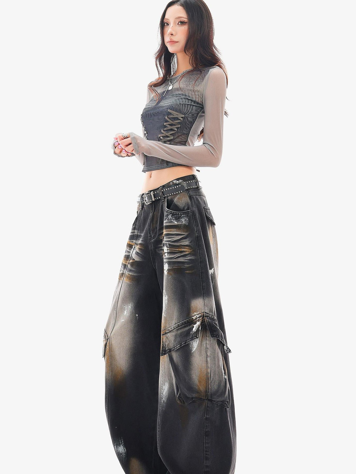 QIUQIU STUDIO Painted Sickle Vintage Wide-leg Jeans Women&
