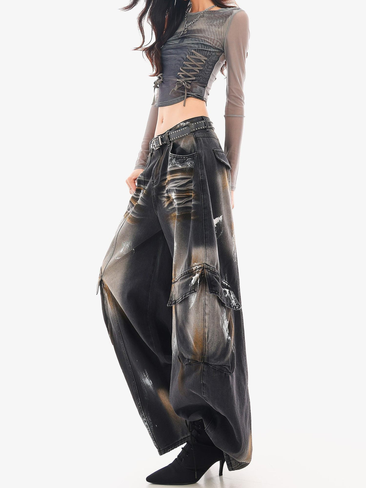 QIUQIU STUDIO Painted Sickle Vintage Wide-leg Jeans Women&