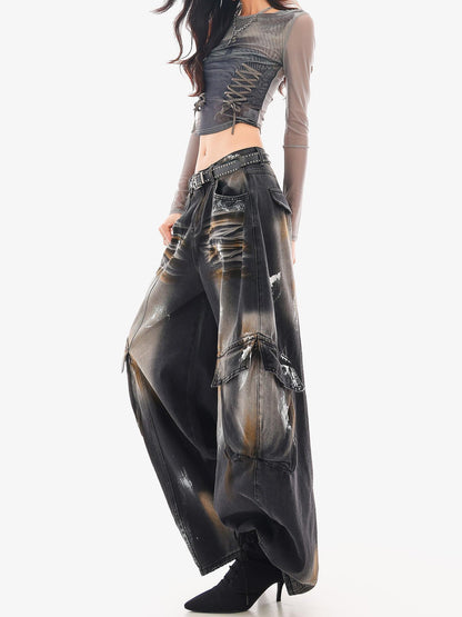 QIUQIU STUDIO Painted Sickle Vintage Wide-leg Jeans Women&