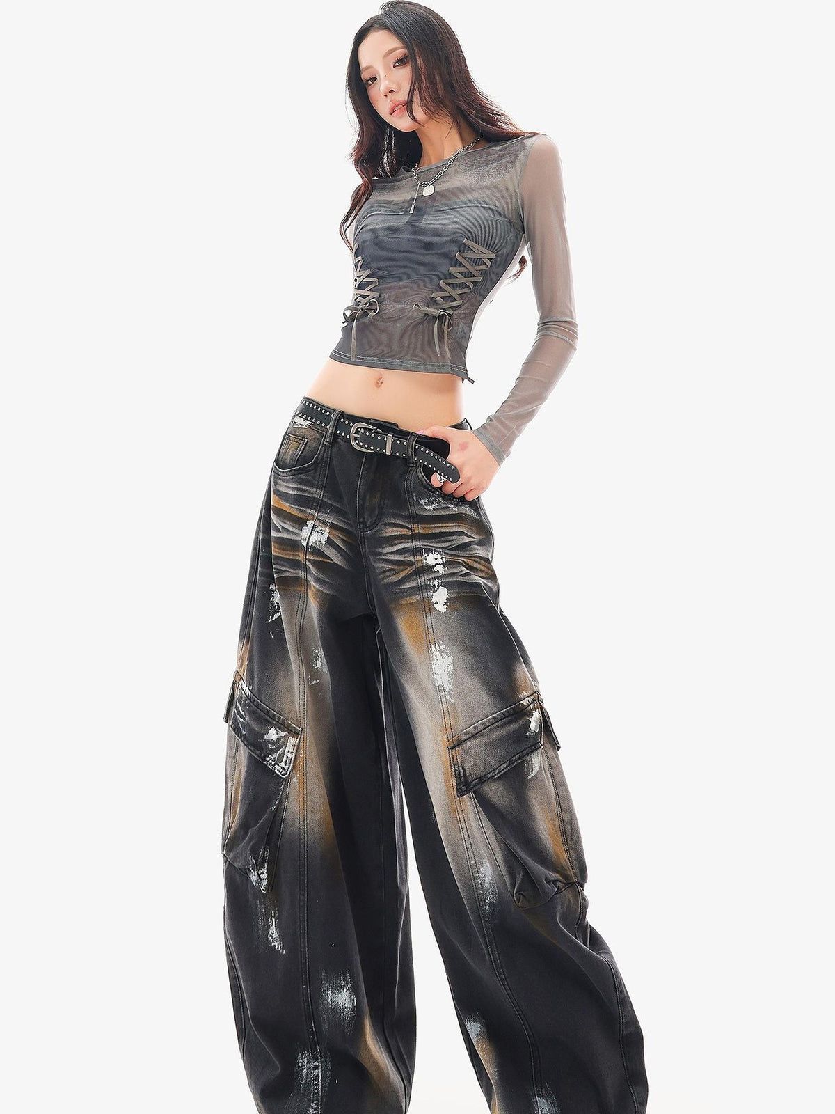 QIUQIU STUDIO Painted Sickle Vintage Wide-leg Jeans Women&