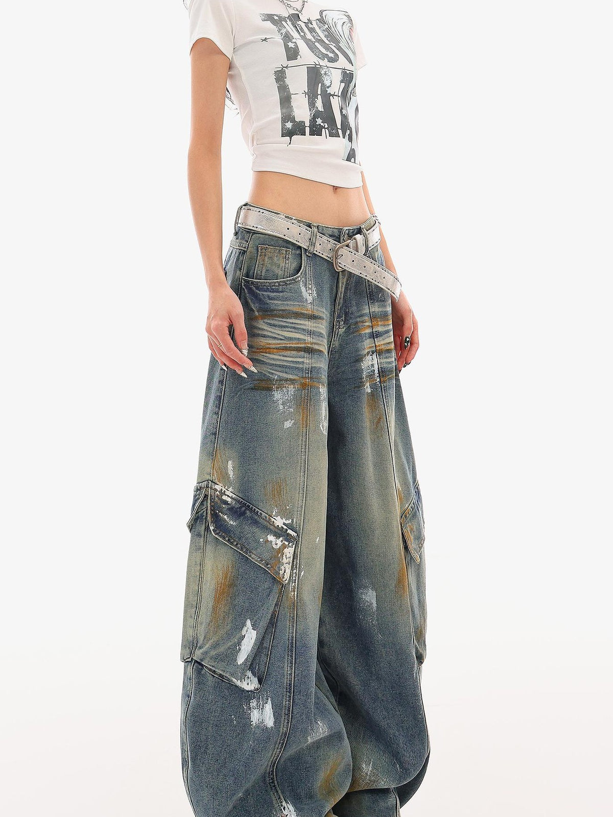 QIUQIU STUDIO Painted Sickle Vintage Wide-leg Jeans Women&