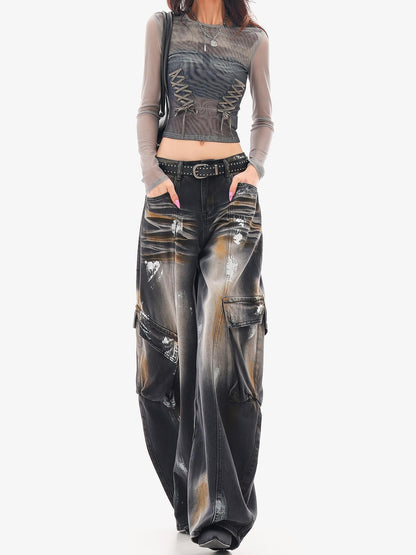 QIUQIU STUDIO Painted Sickle Vintage Wide-leg Jeans Women&