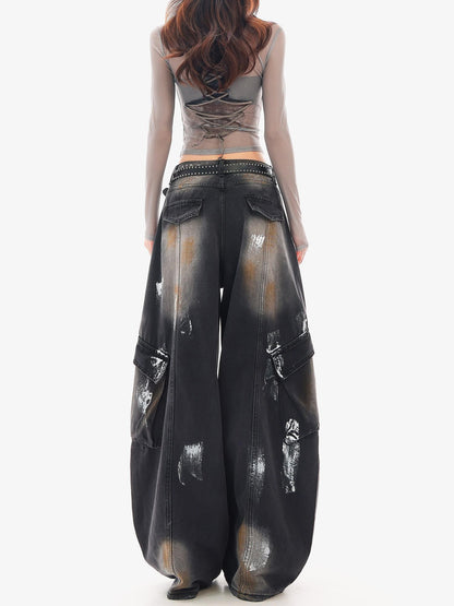 QIUQIU STUDIO Painted Sickle Vintage Wide-leg Jeans Women&