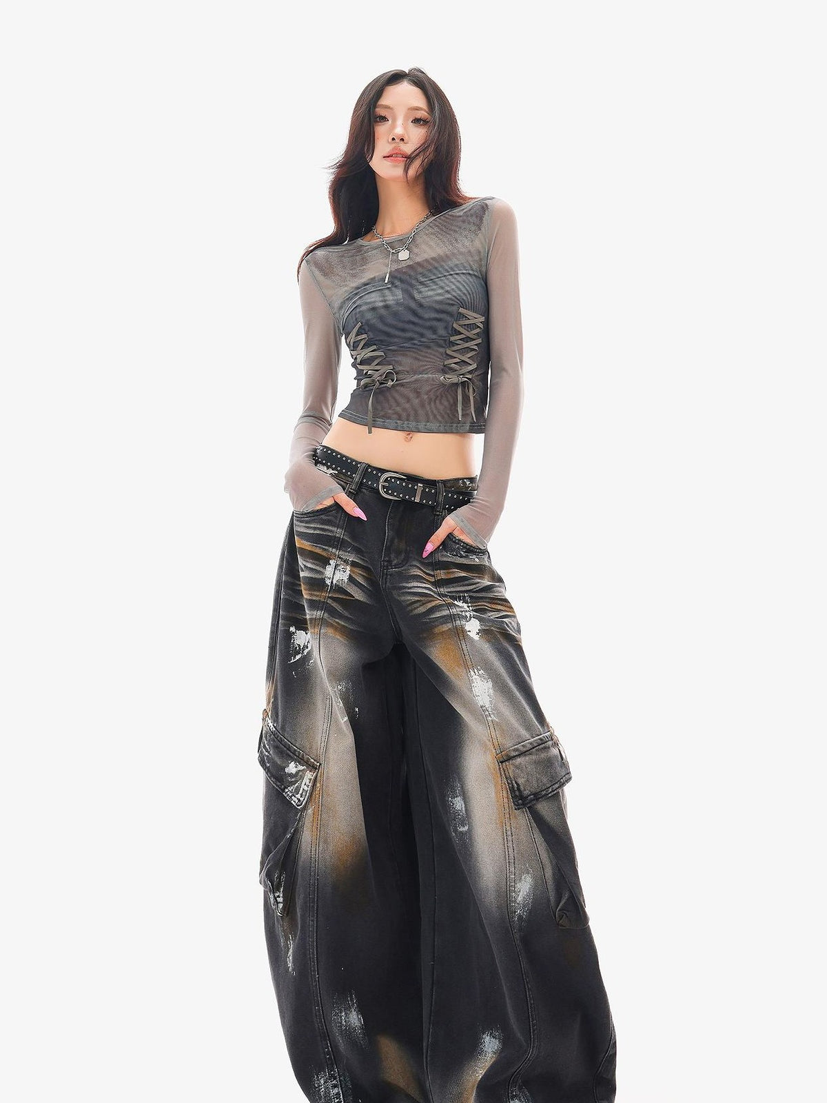 QIUQIU STUDIO Painted Sickle Vintage Wide-leg Jeans Women&