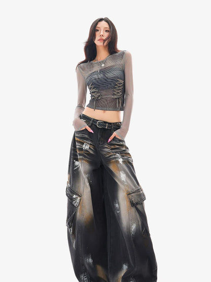 QIUQIU STUDIO Painted Sickle Vintage Wide-leg Jeans Women&