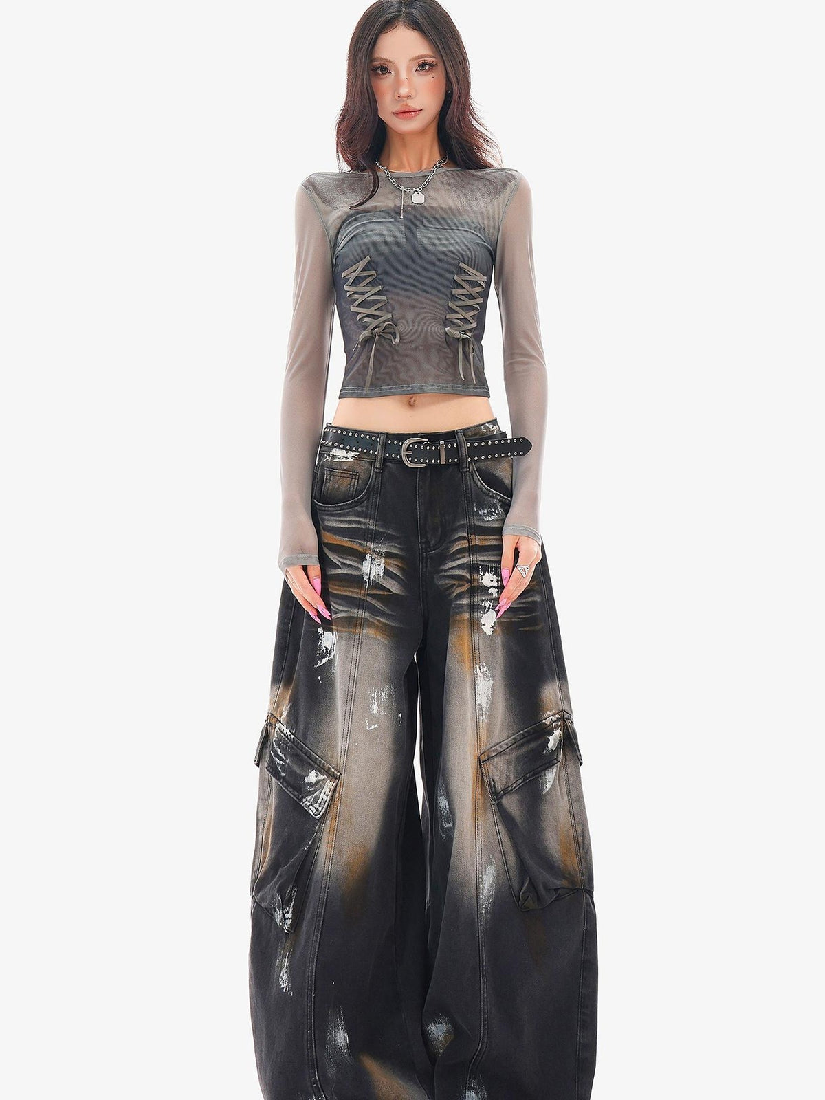 QIUQIU STUDIO Painted Sickle Vintage Wide-leg Jeans Women&