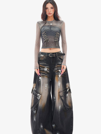 QIUQIU STUDIO Painted Sickle Vintage Wide-leg Jeans Women&