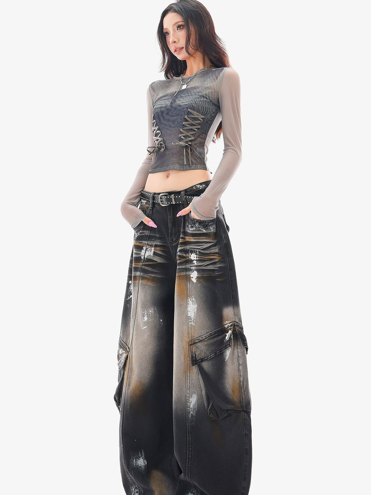 QIUQIU STUDIO Painted Sickle Vintage Wide-leg Jeans Women&