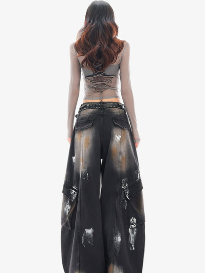 QIUQIU STUDIO Painted Sickle Vintage Wide-leg Jeans Women&