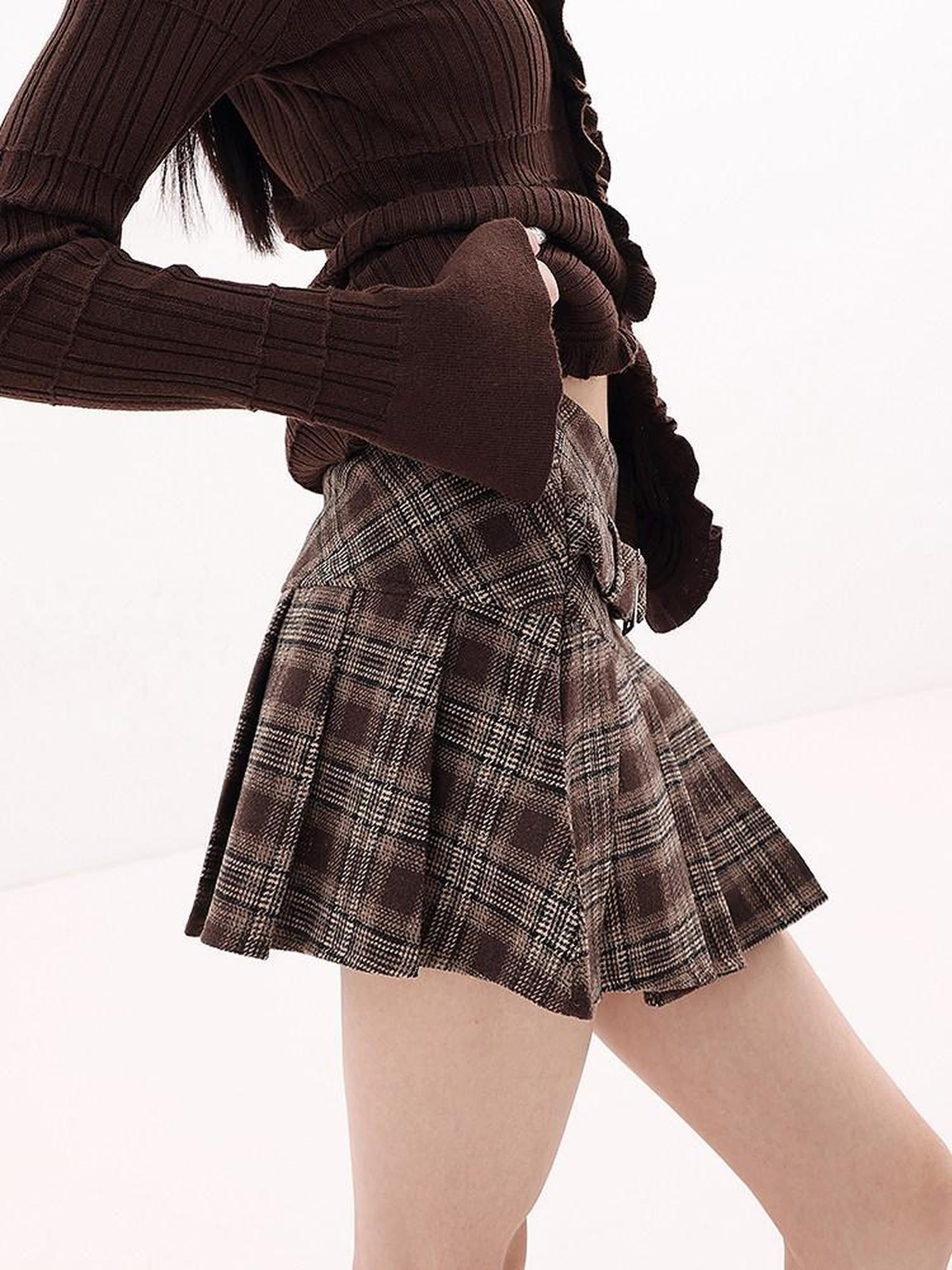 QIUQIU STUDIO Plaid A Line Gathered College Women&