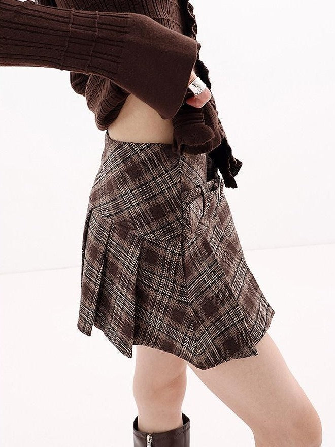 QIUQIU STUDIO Plaid A Line Gathered College Women&