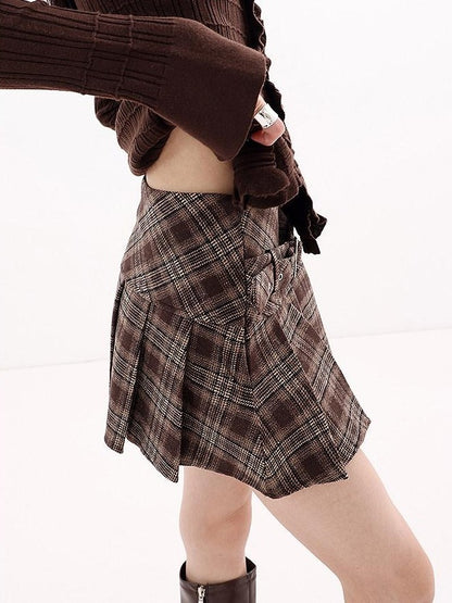 QIUQIU STUDIO Plaid A Line Gathered College Women&