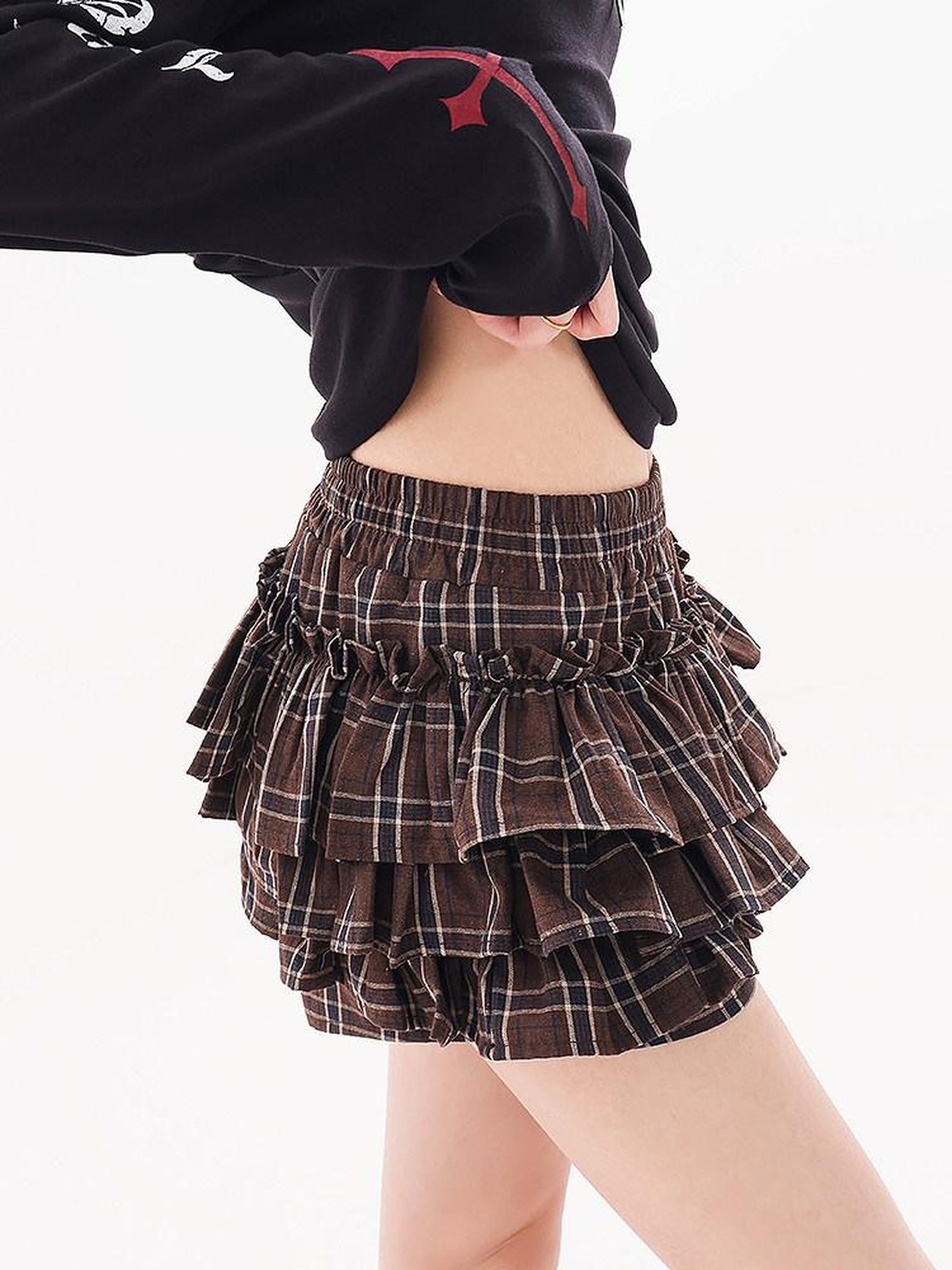 QIUQIU STUDIO Plaid A Line Layered Skort Anti Exposure Women&
