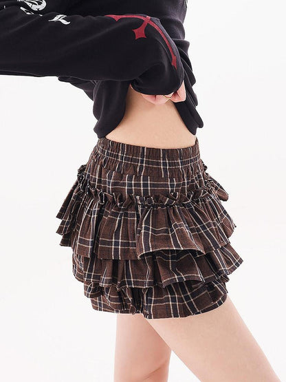 QIUQIU STUDIO Plaid A Line Layered Skort Anti Exposure Women&