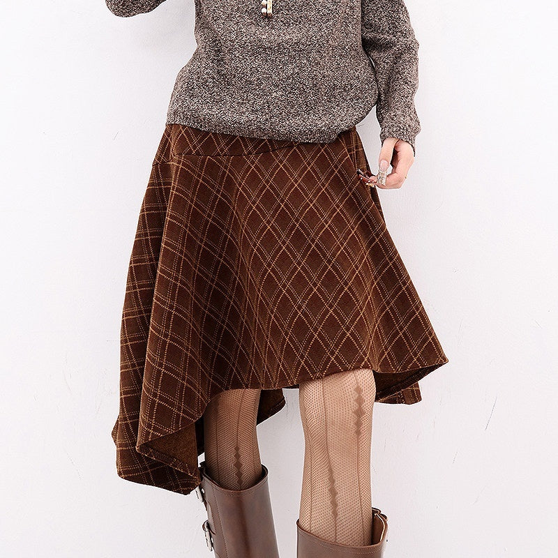 QIUQIU_STUDIO_Plaid_Asymmetric_Irregular_A_Line_Women&
