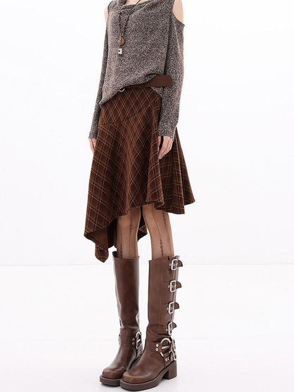 QIUQIU STUDIO Plaid Asymmetric Irregular A Line Women&
