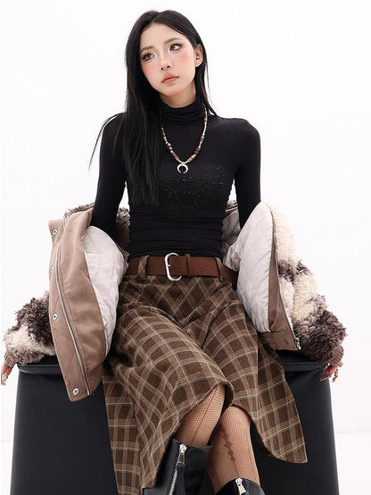QIUQIU STUDIO Plaid Asymmetric Irregular A Line Women&