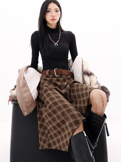 QIUQIU STUDIO Plaid Asymmetric Irregular A Line Women&