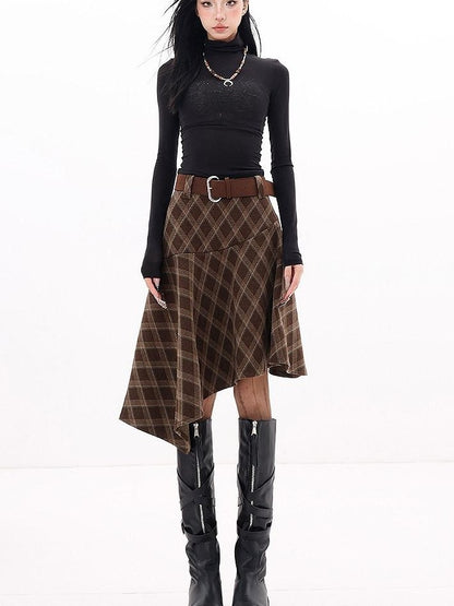 QIUQIU STUDIO Plaid Asymmetric Irregular A Line Women&