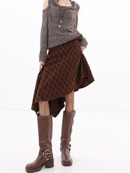 QIUQIU STUDIO Plaid Asymmetric Irregular A Line Women&