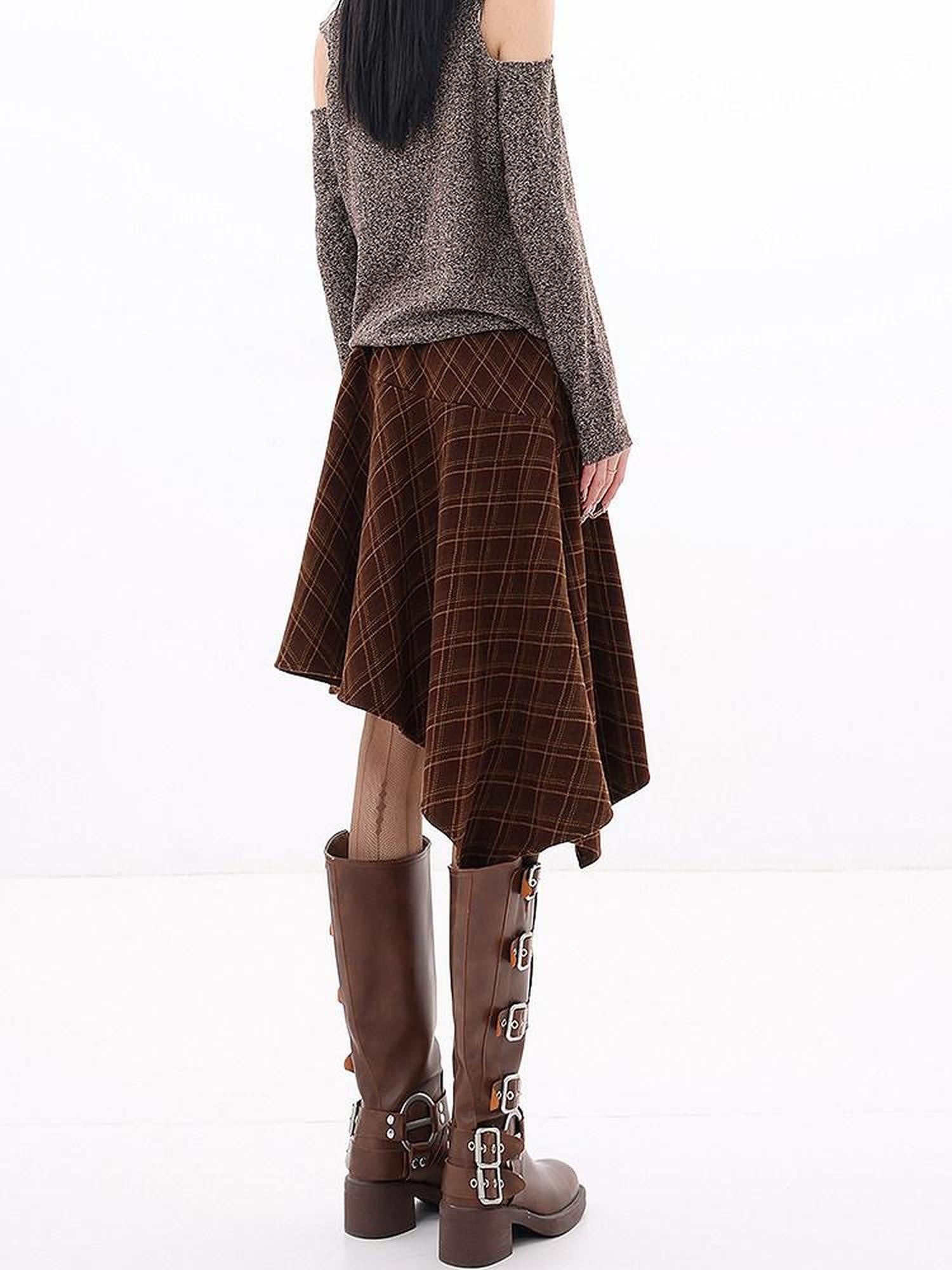 QIUQIU STUDIO Plaid Asymmetric Irregular A Line Women&